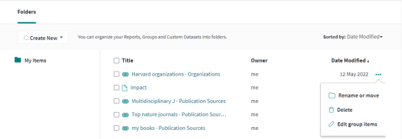 Groups options in folders
