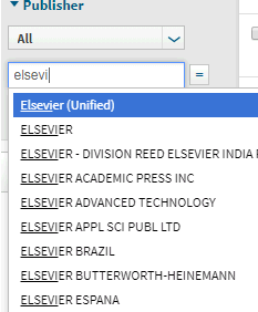 Screenshot of publisher drop-down
