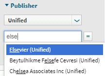 Screenshot of publisher drop-down-unified