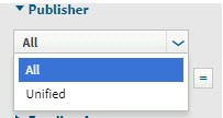 Screenshot of publisher drop-down-all